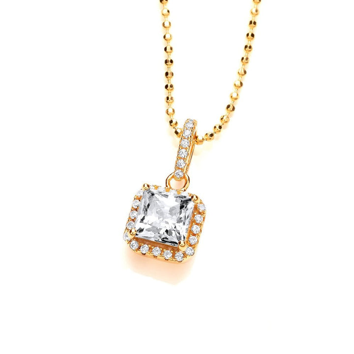 Sterling Silver Yellow Gold Plated Square Cluster Necklace Created with Swarovski Zirconia