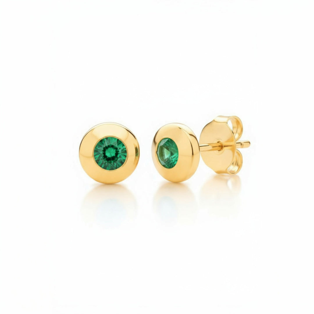 Sterling Silver Gold Plated Bezel Set Real Emerald Earrings