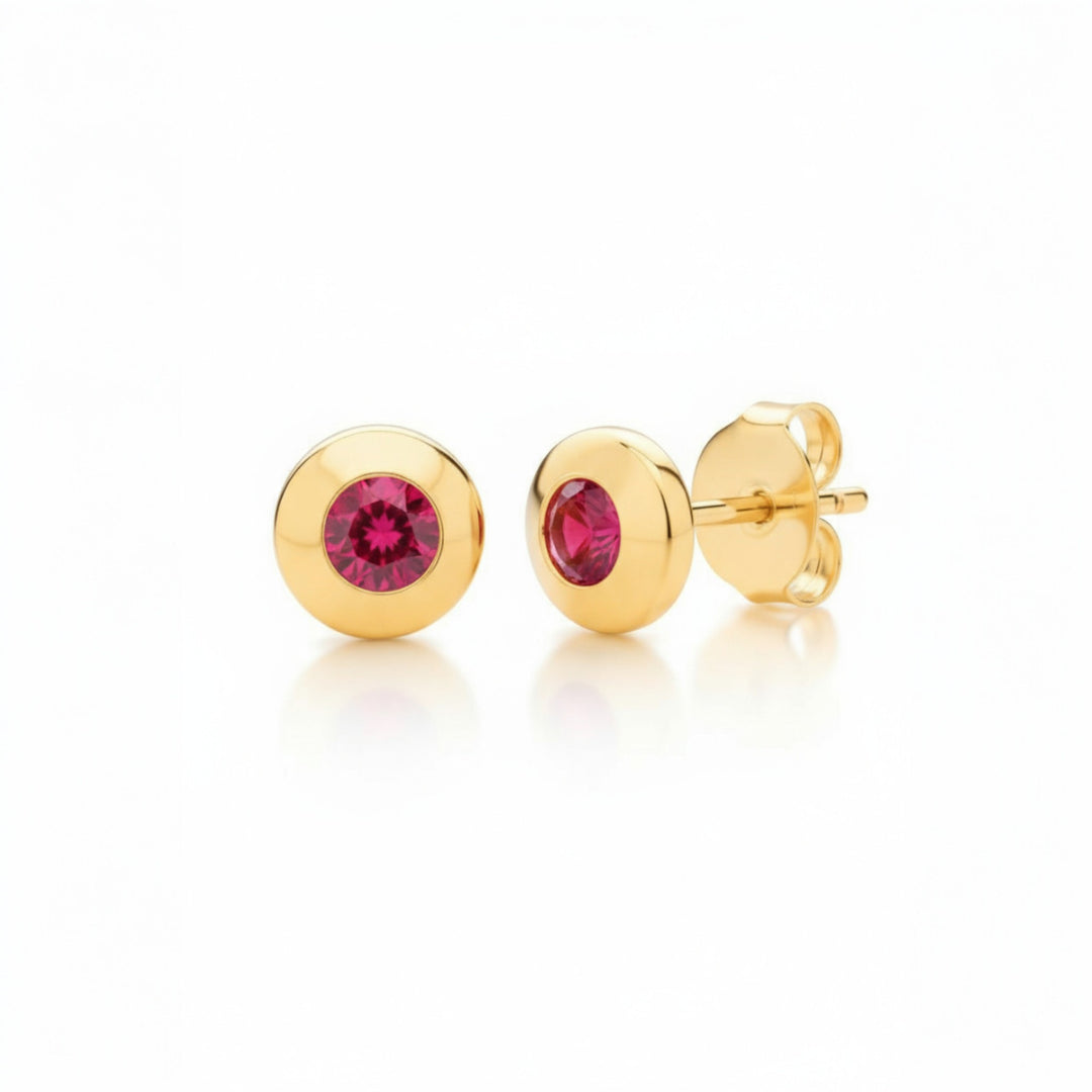 Sterling Silver Gold Plated Bezel Set Real Ruby Earrings