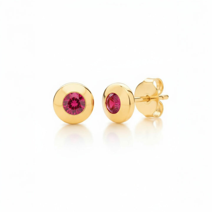 Sterling Silver Gold Plated Bezel Set Real Ruby Earrings