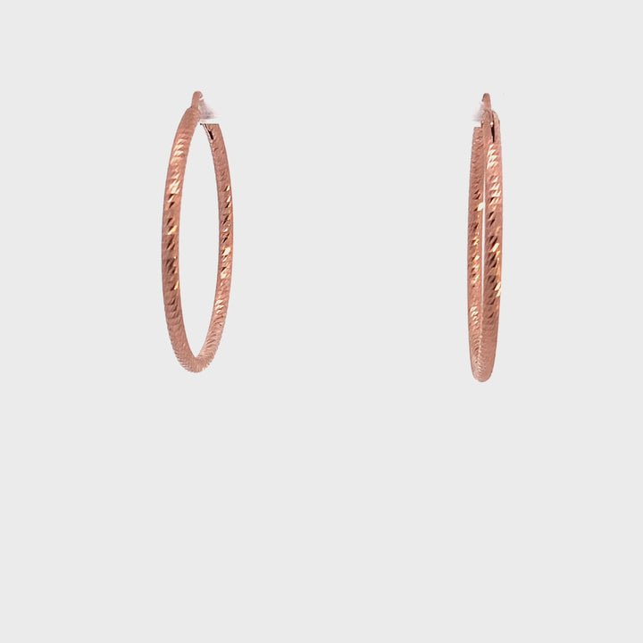 Sterling Silver & Rose Gold Plated Diamond Cut 35mm Hoop Earrings