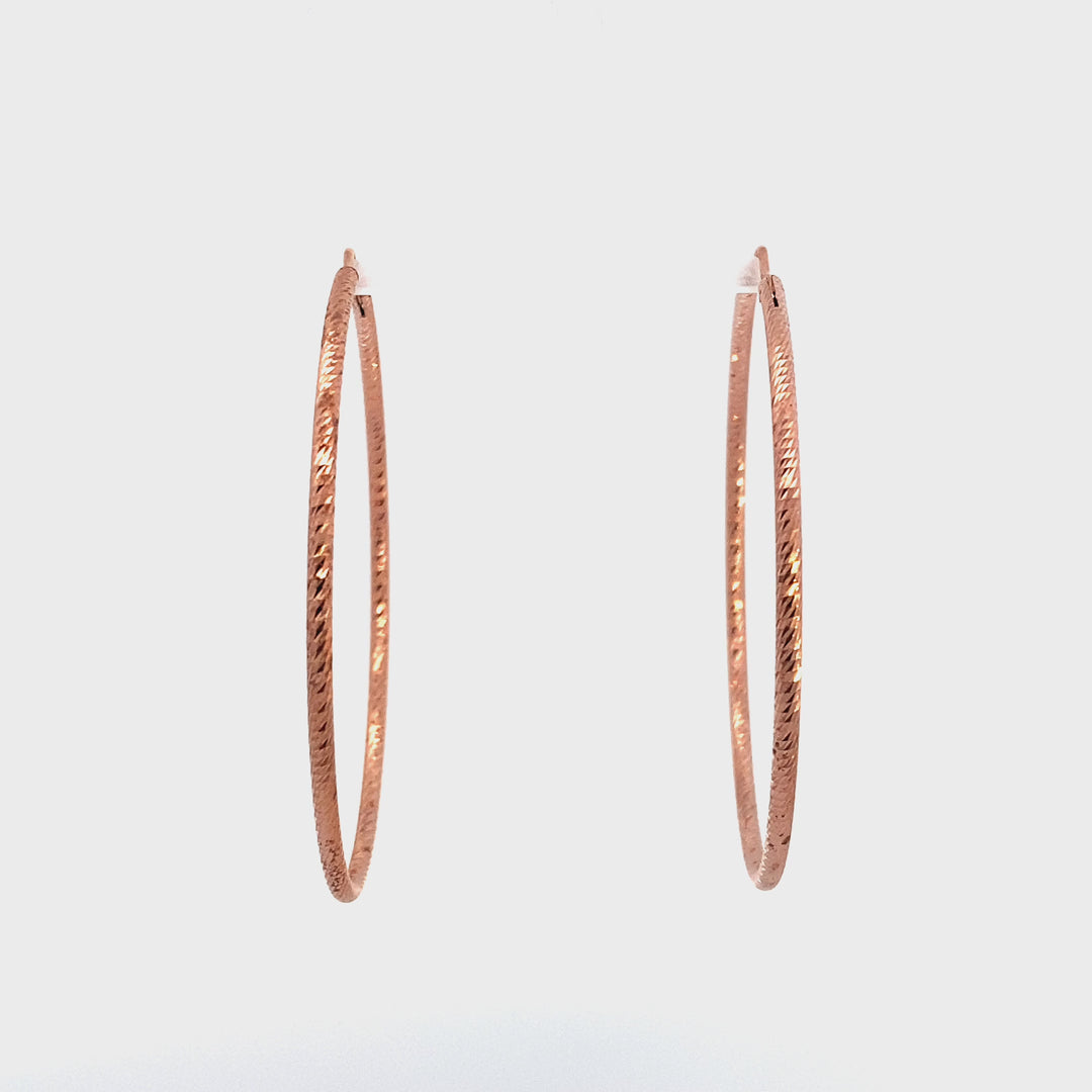 Sterling Silver & Rose Gold Plated Diamond Cut 55mm Hoop Earrings
