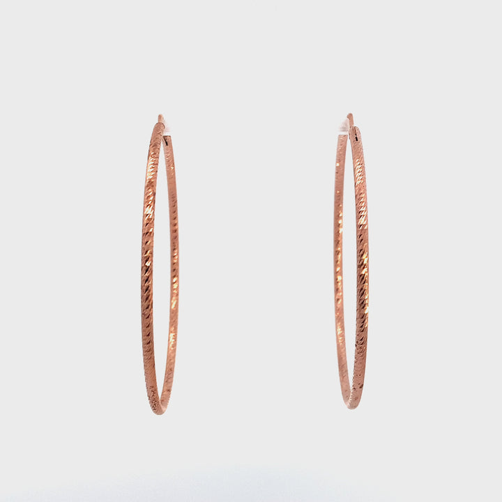 Sterling Silver & Rose Gold Plated Diamond Cut 55mm Hoop Earrings