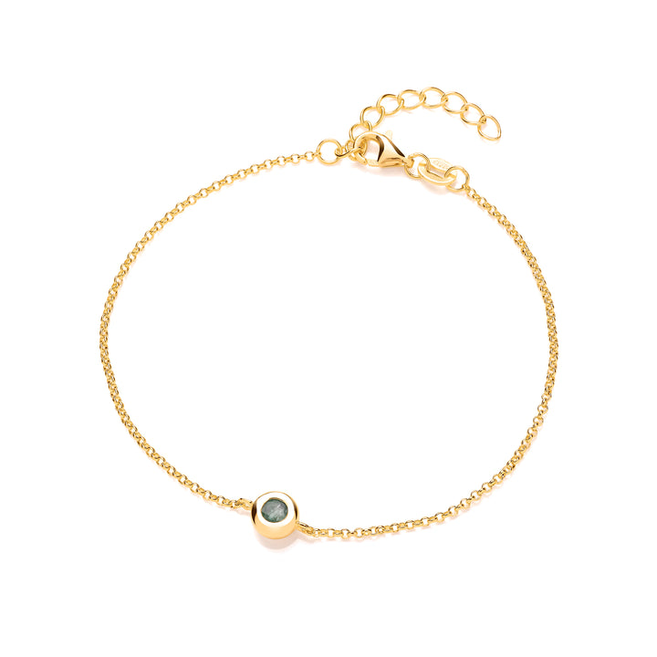 Sterling Silver Gold Plated Bezel Set Real Emerald Bracelet