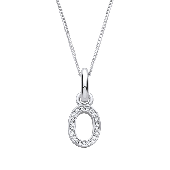 Sterling Silver & Cubic Zirconia Letter O with a 1mm Sterling Silver Curb Chain