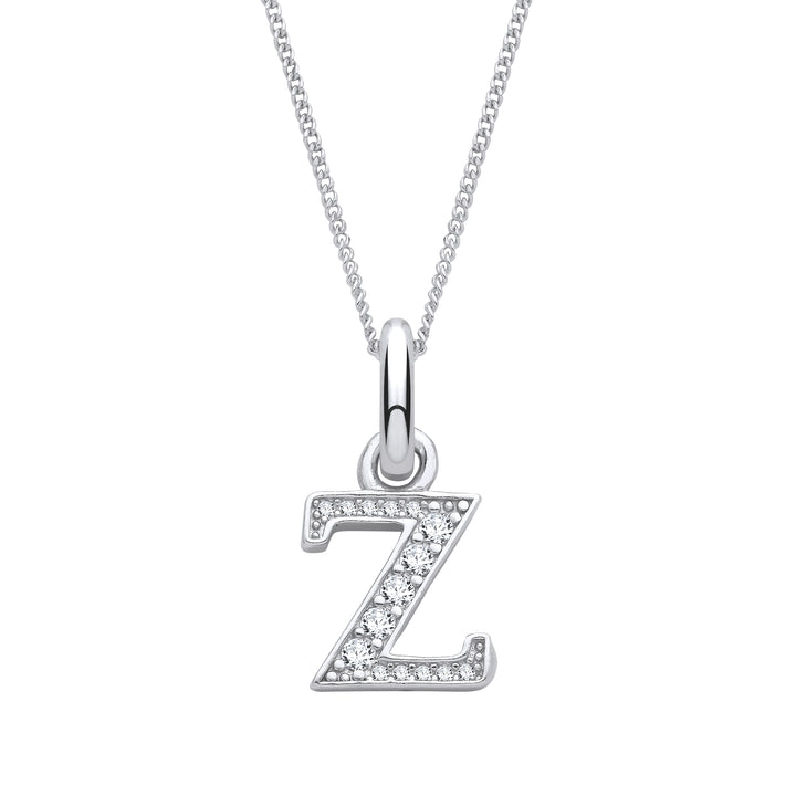 Sterling Silver & Cubic Zirconia Letter Z with a 1mm Sterling Silver Curb Chain