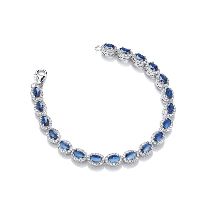 Sterling Silver Blue Oval Halo Tennis Bracelet
