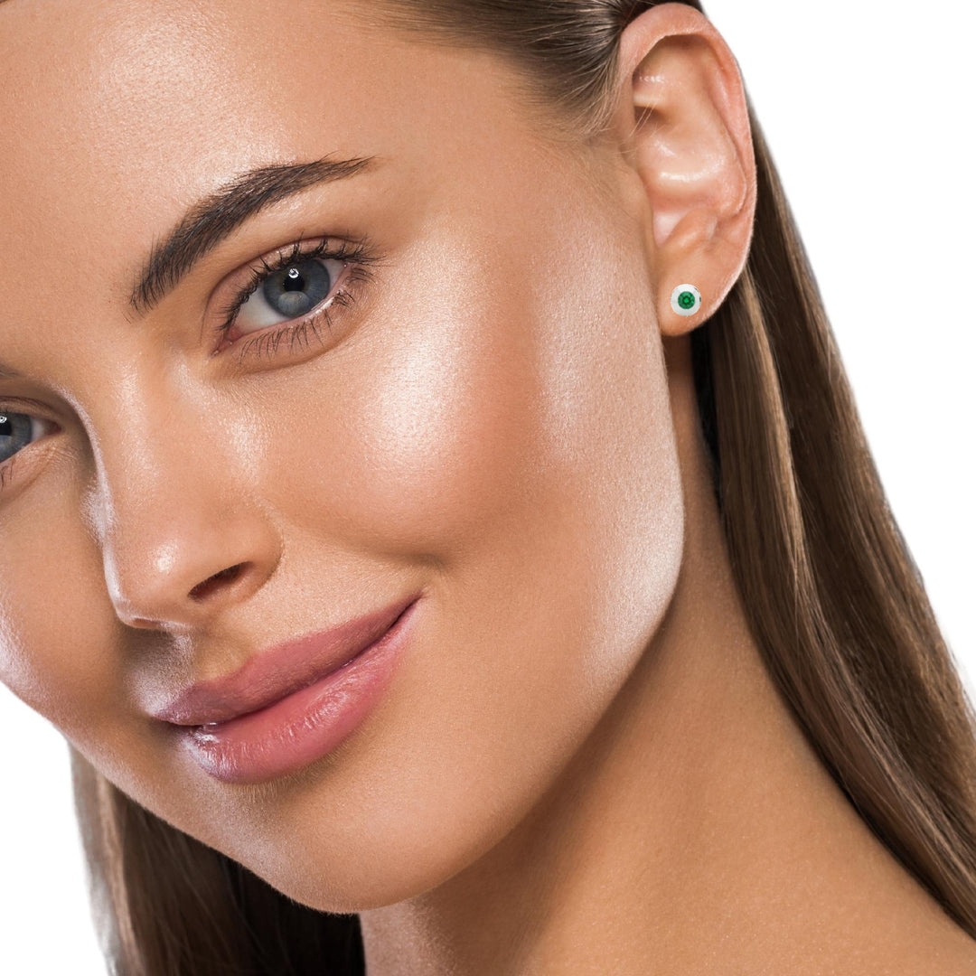 Sterling Silver Bezel Set Real Emerald Earrings