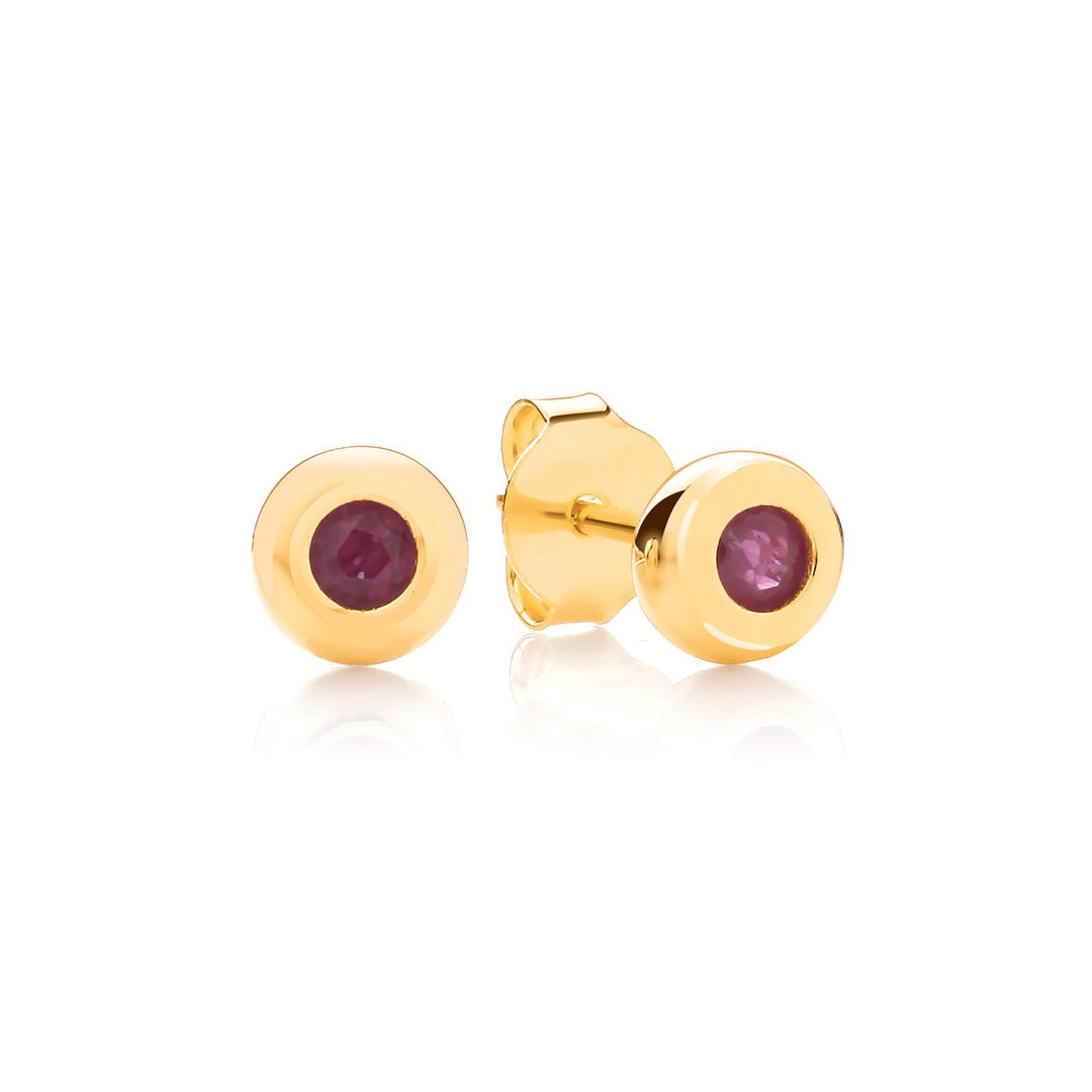 Sterling Silver Gold Plated Bezel Set Real Ruby Earrings