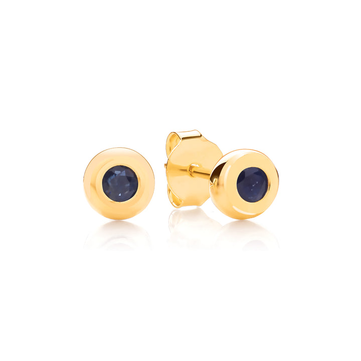 Sterling Silver Gold Plated Bezel Set Real Sapphire Earrings