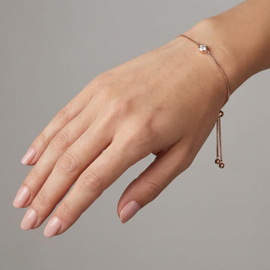 Sterling Silver & Rose Gold Plated Solitaire Friendship Bracelet Created with Swarovski Zirconia
