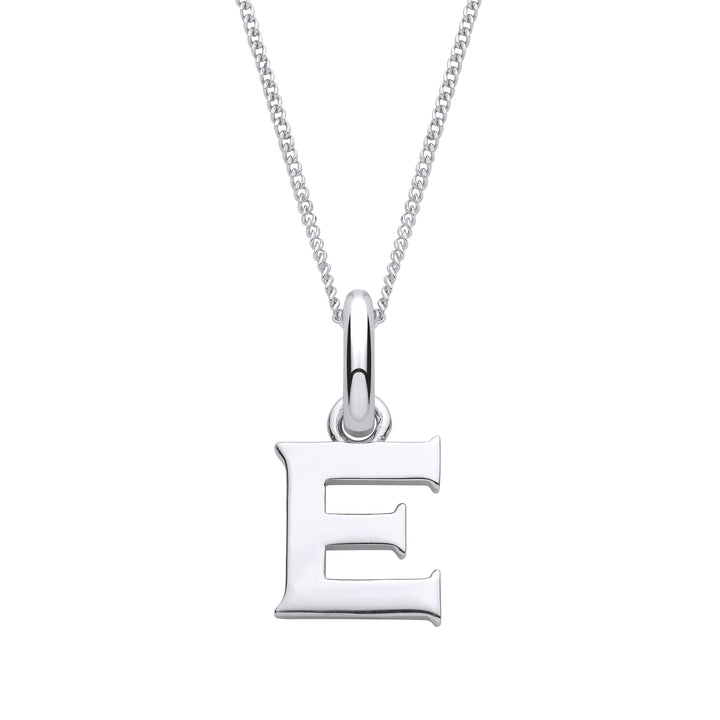 Sterling Silver Letter E with a 1mm Sterling Silver Curb Chain