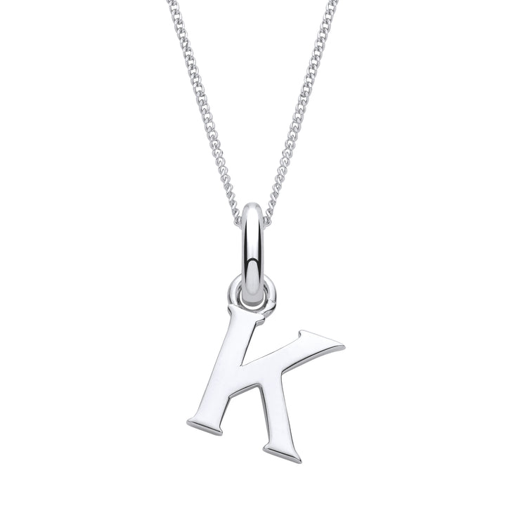 Sterling Silver Letter K with a 1mm Sterling Silver Curb Chain