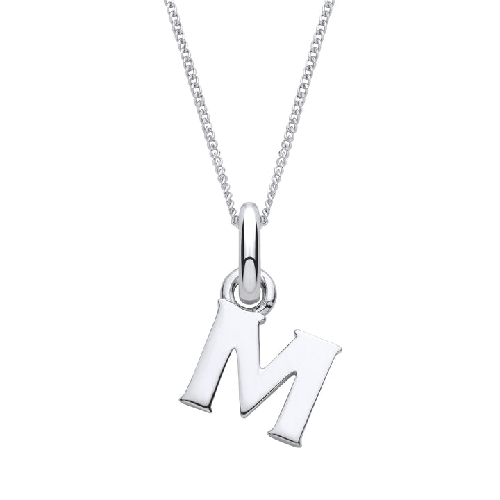Sterling Silver Letter M with a 1mm Sterling Silver Curb Chain