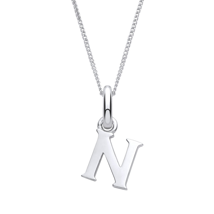 Sterling Silver Letter N with a 1mm Sterling Silver Curb Chain