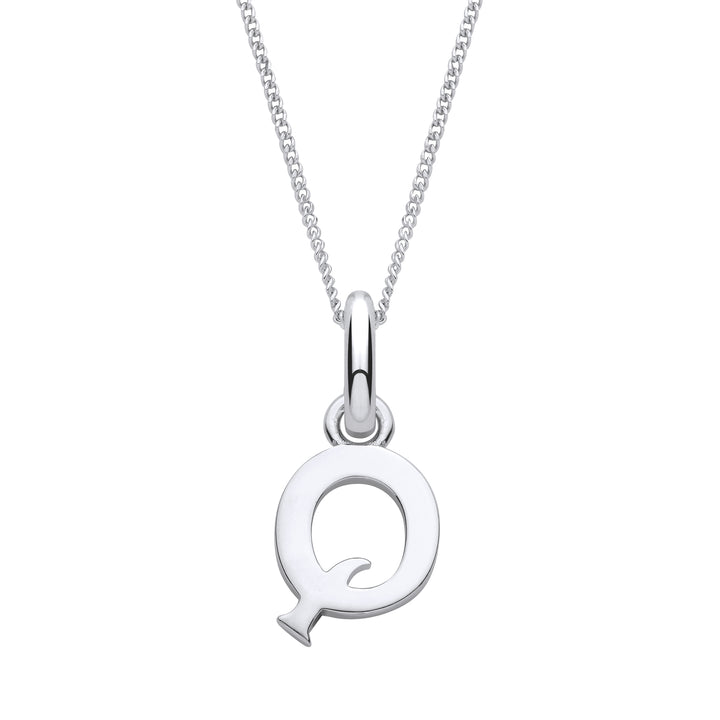 Sterling Silver Letter Q with a 1mm Sterling Silver Curb Chain
