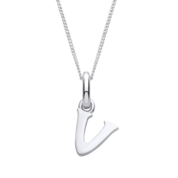 Sterling Silver Letter V with a 1mm Sterling Silver Curb Chain
