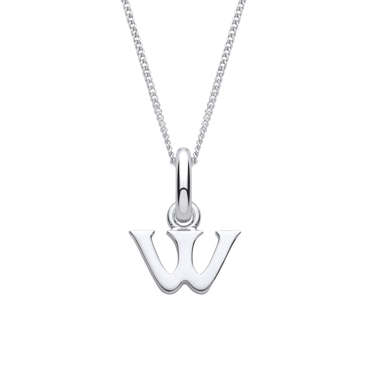 Sterling Silver Letter W with a 1mm Sterling Silver Curb Chain