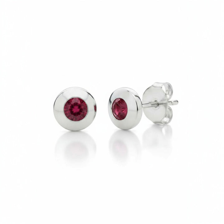Sterling Silver Bezel Set Real Ruby Earrings
