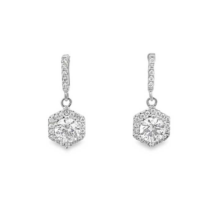 Sterling Silver Drop Hexagon Style Earrings Created with Swarovski Zirconia