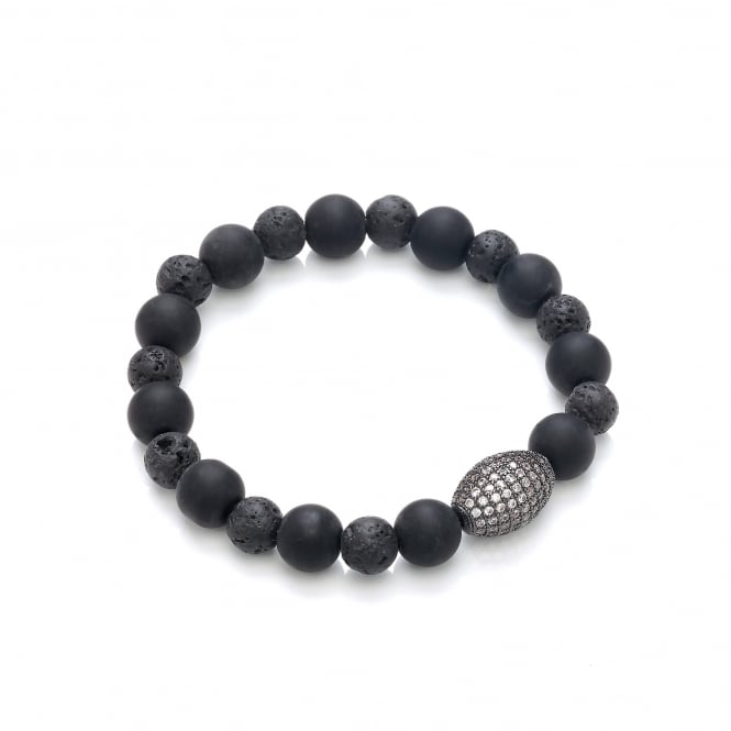 Lava Stone & Onyx Beads with Cubic Zirconia Elastic Bracelet