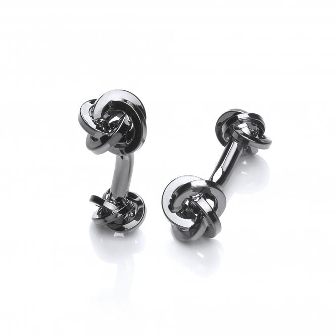 Rhodium Plated Double Faced Black Knot Cufflinks