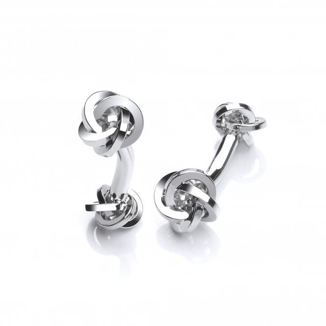 Rhodium Plated Double Faced Knot Cufflinks