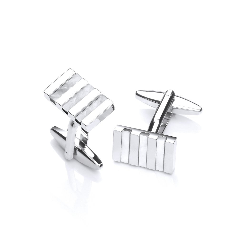 Rhodium Plated Mother of Pearl Stripes Cufflinks