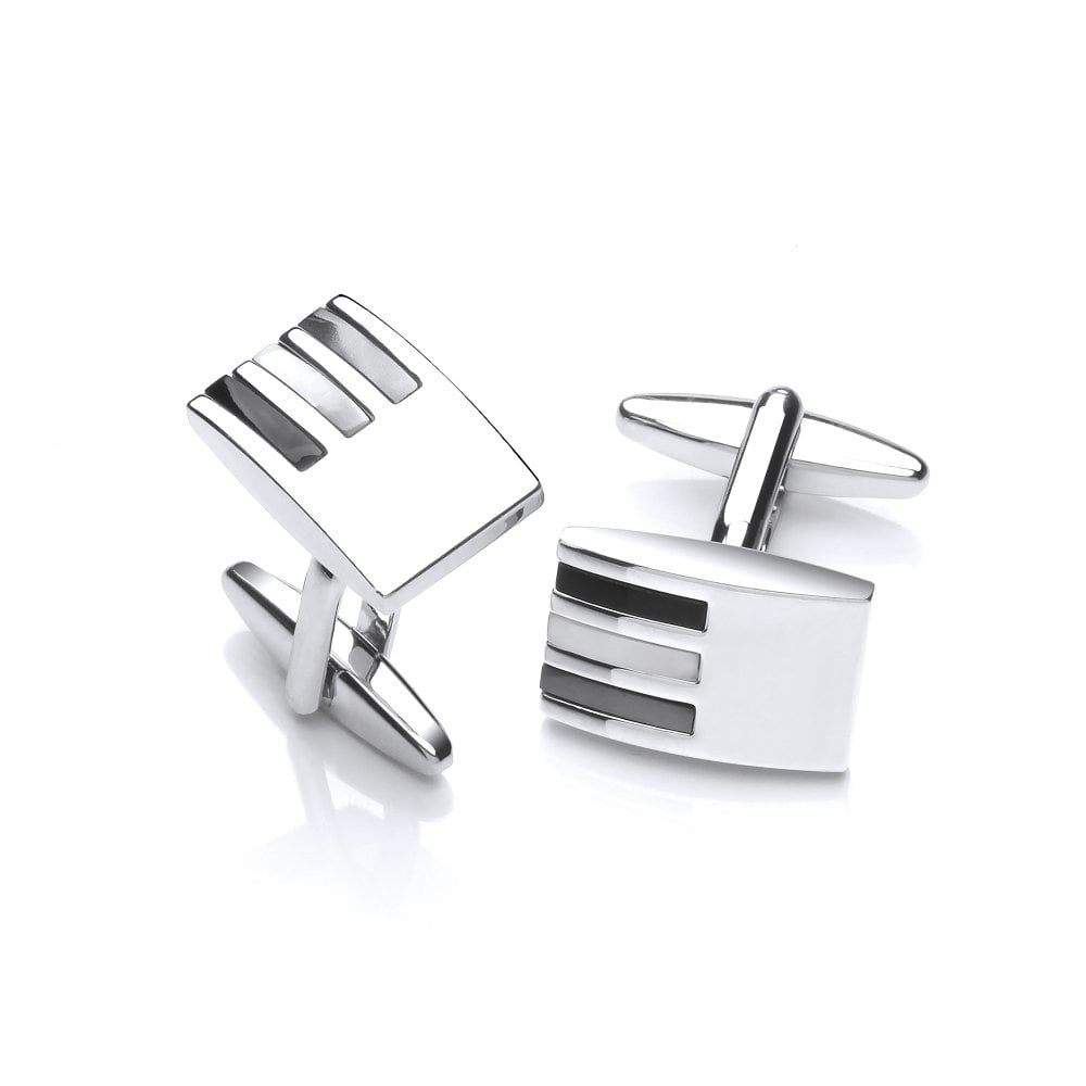 Rhodium Plated Tricolour Mother of Pearl & Onyx Cufflinks