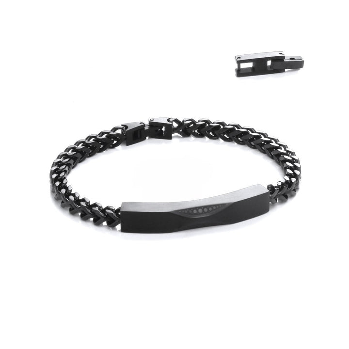 Stainless Steel Black Bubbles ID Bar Chain Bracelet