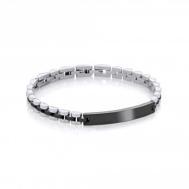 Stainless Steel Black Rhodium Watch Link Style ID Bracelet