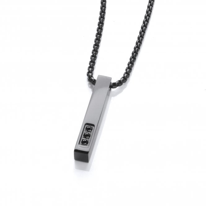 Stainless Steel Black Studded Bar Necklace