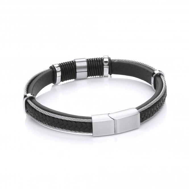 Stainless Steel Braided Vegan Leather Wire Bracelet