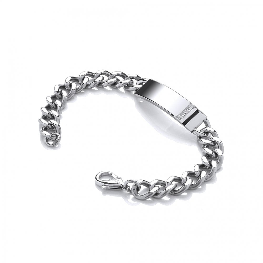 Stainless Steel Enamel & Cubic Zirconia ID Curb Chain Bracelet