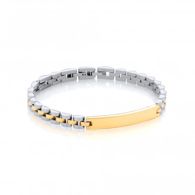 Stainless Steel Gold Two-Tone Watch Link Style ID Bracelet