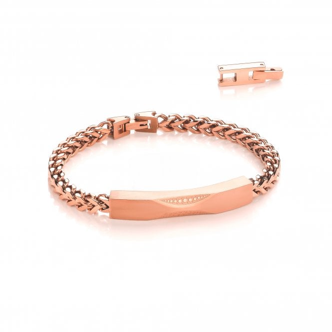 Stainless Steel Rose Gold Bubbles ID Bar Chain Bracelet