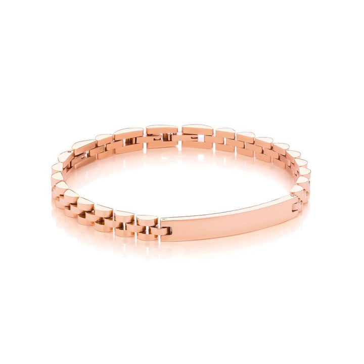 Stainless Steel Rose Gold Plated Watch Link Style ID Bracelet
