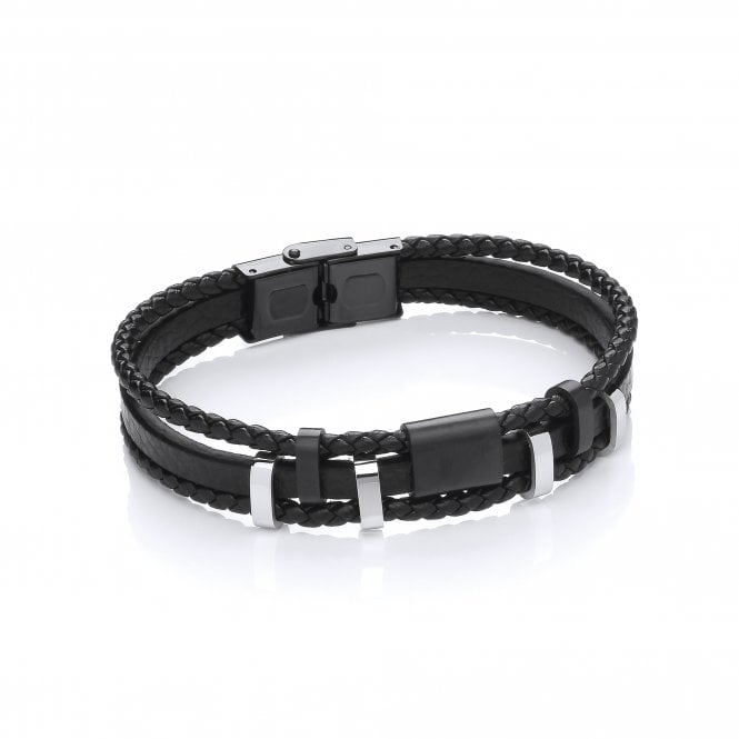Stainless Steel Vegan Leather 3 Strands Woven Bracelet