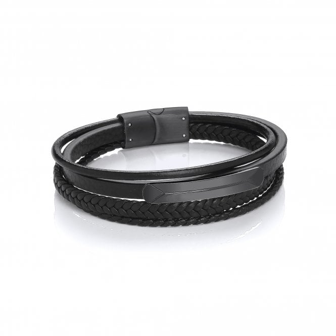 Stainless Steel Vegan Leather Black Multilayer Bracelet