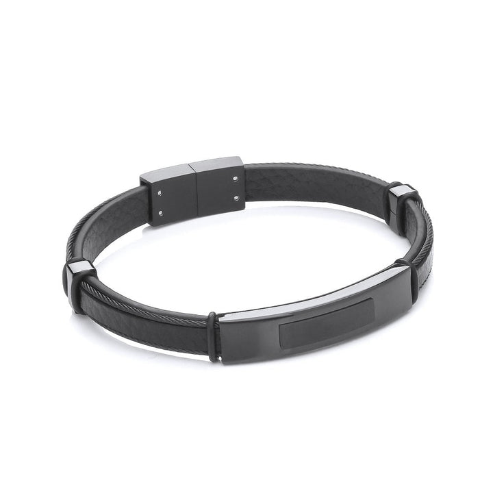 Stainless Steel & Vegan Leather Black Wire Bracelet
