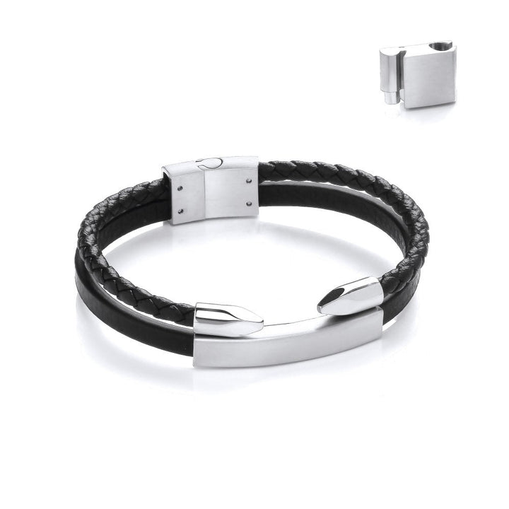 Stainless Steel Vegan Leather Double Nail ID Bracelet