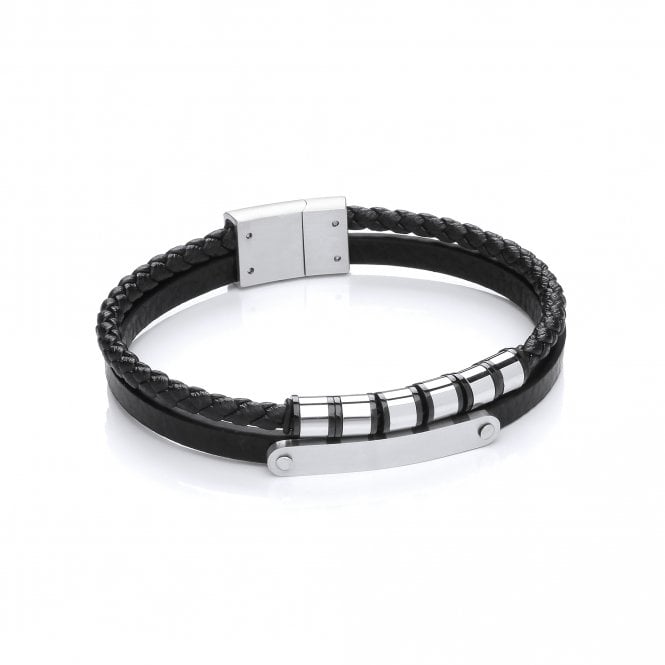 Stainless Steel Vegan Leather Double Strand Bracelet