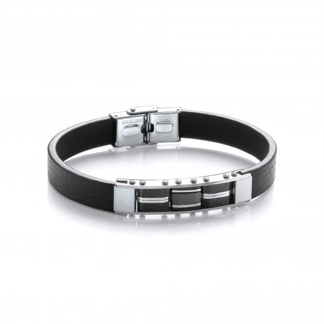 Stainless Steel Vegan Leather Geometric Bracelet