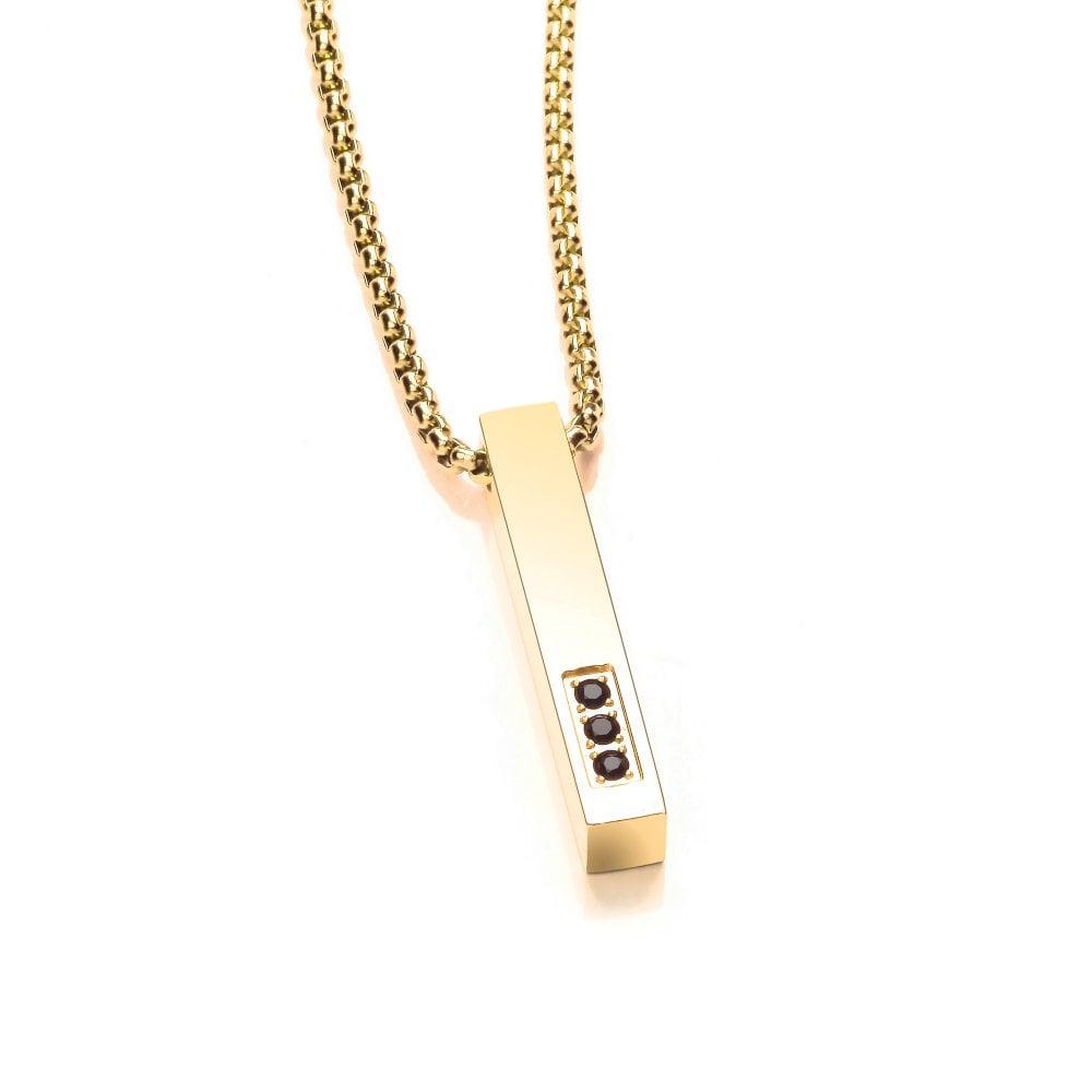 Stainless Steel Yellow Gold Plated Studded Bar Necklace