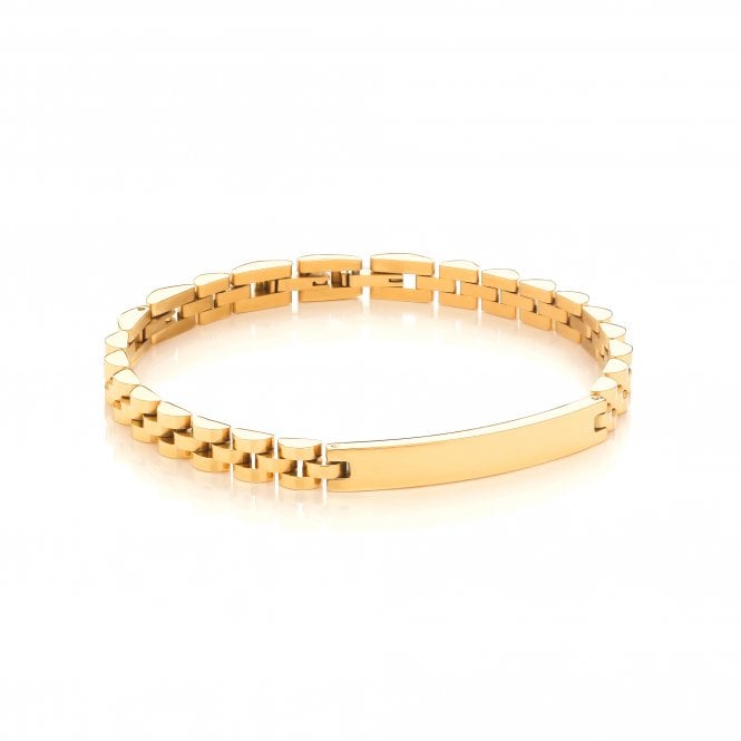 Stainless Steel Yellow Gold Plated Watch Link Style ID Bracelet