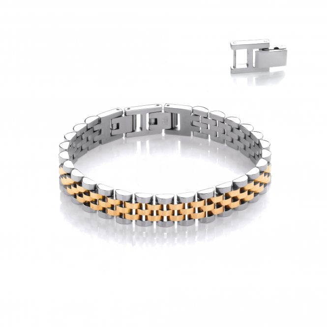 Stainless Steel Yellow Gold Two-Tone Signature Watch Link Bracelet