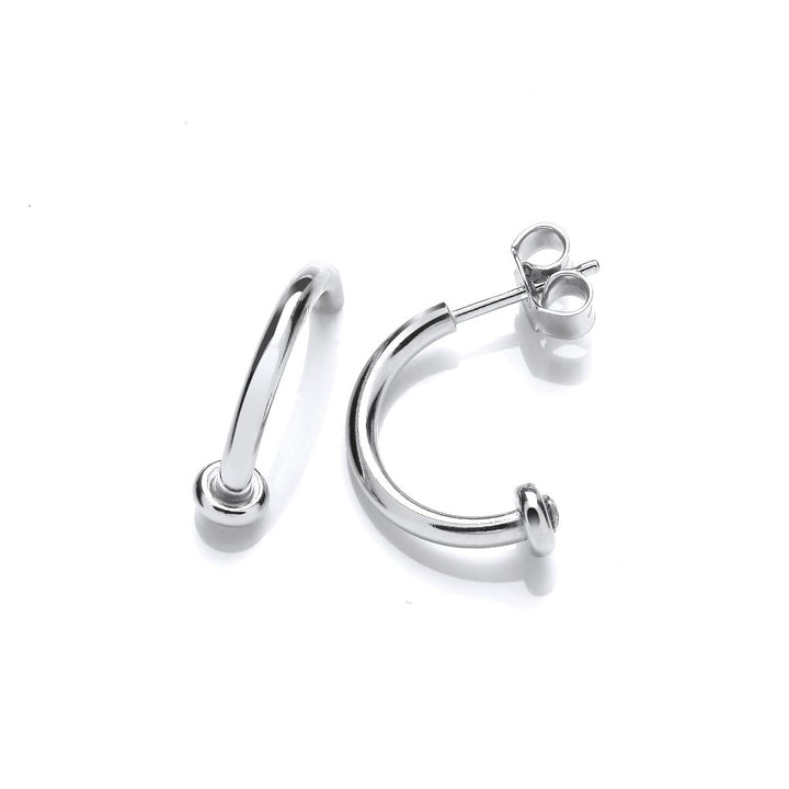 Sterling Silver Bezel Zirconia Half Hoop Earrings