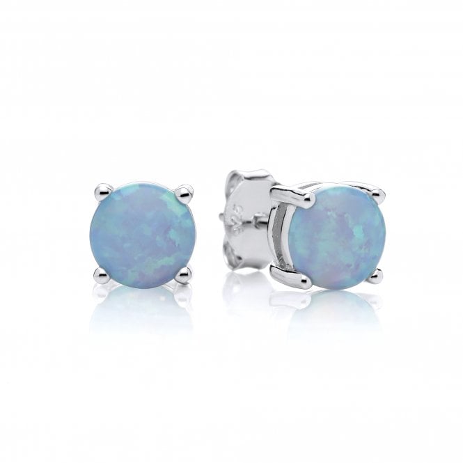 Sterling Silver Created Blue Opal 6mm Stud Earrings October Birthstone