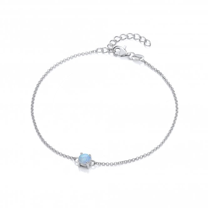 Sterling Silver Created Blue Opal Bracelet October Birthstone