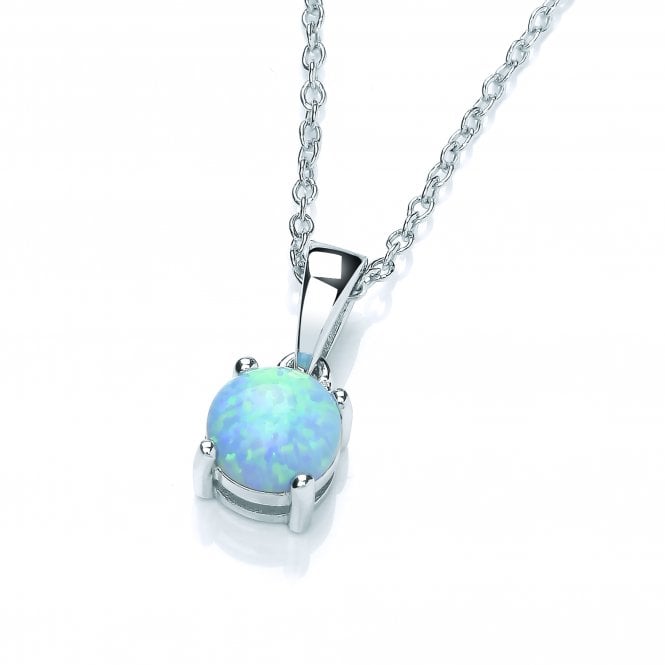 Sterling Silver Created Blue Opal Necklace October Birthstone